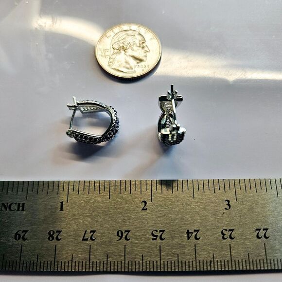 2 Ct. Blue Sapphire & White Baguette Diamond Earrings on 925 - Picture 9 of 9